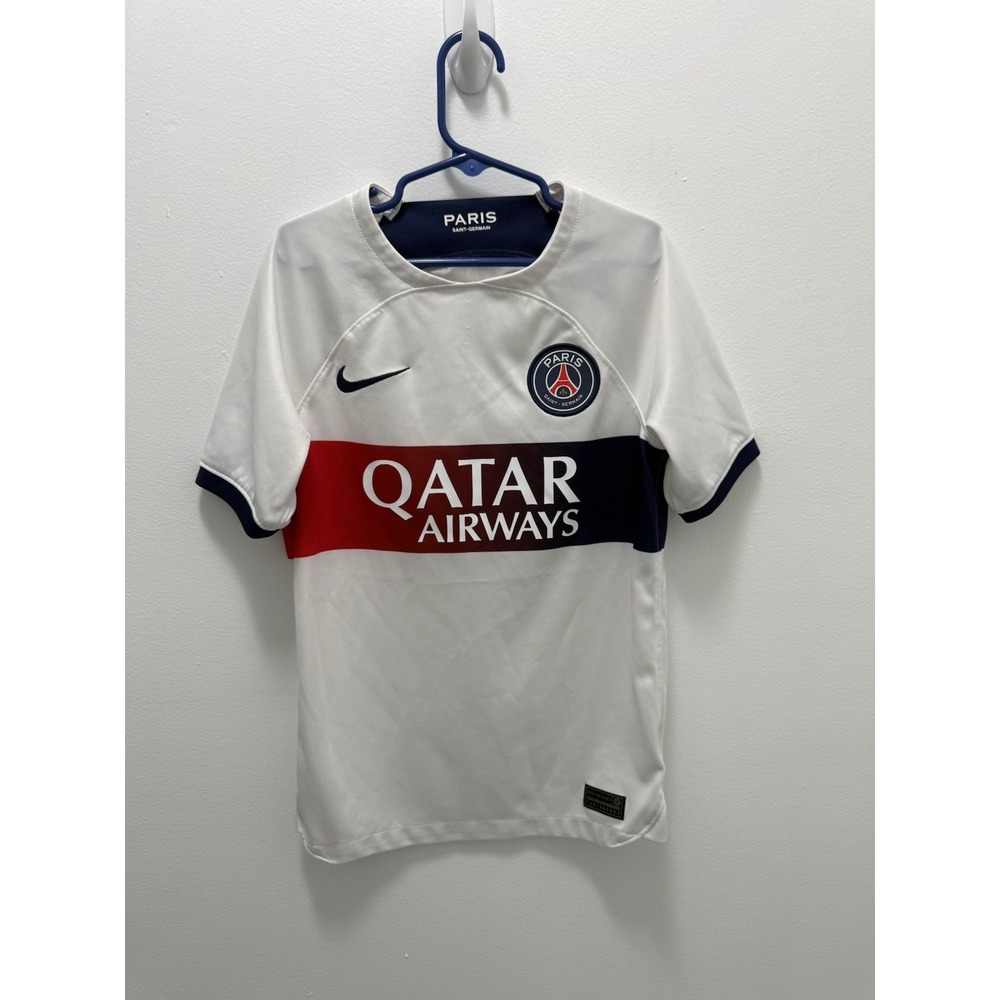 Nike Paris Saint-Germain PSG Soccer Jersey White Qatar Airways Youth Size Small